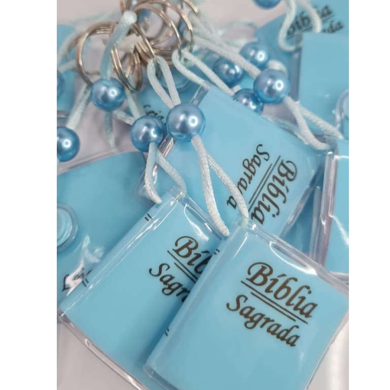 Chaveiro  Bíblia Sagrada com Pérolas. Kit c/ 12 peças. (azul),(B012)
