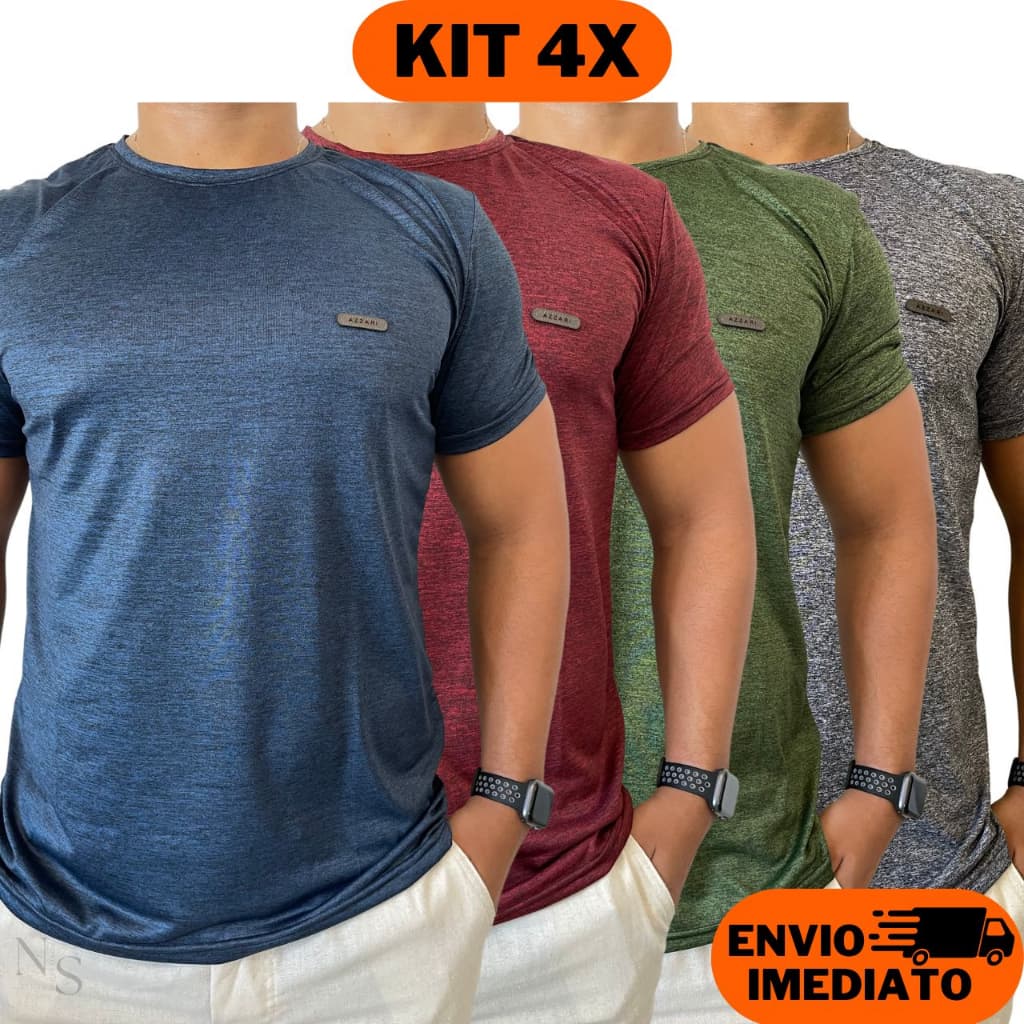 4 Camisetas Masculinas Malha Fria Kit Dry Fit Camisa Treino Academia
