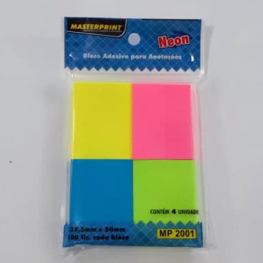 Bloco Adesivo Para Anotações 400 Folhas 4 Cores Neon Masterprint