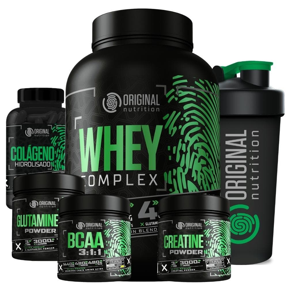Kit Whey Complex + Bcaa + Gluta + Crea + Colágeno+ Shaker