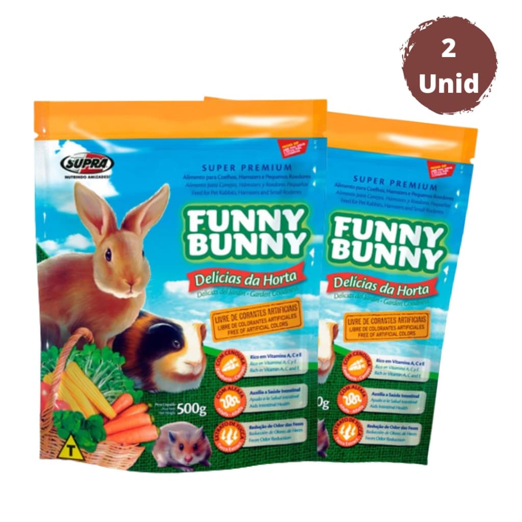 Kit 2un Ração Para Roedores Funny Bunny Delicias da Horta 500g Super Premium Coelhos, Hamsters, Porquinho da India