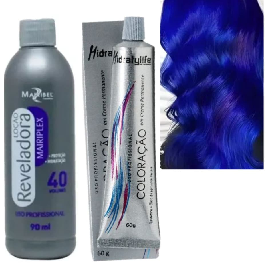 Coloração Azul Royal 60g + Água Ox 40v 90ml – Mairibel Cosméticos