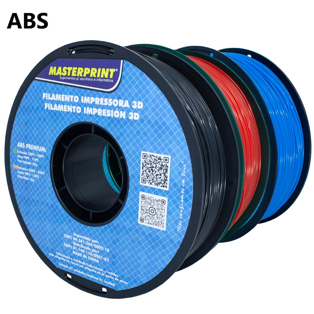 Filamento 3D ABS 1.75mm 1KG Cores a escolha para Impressora 3D Masterprint