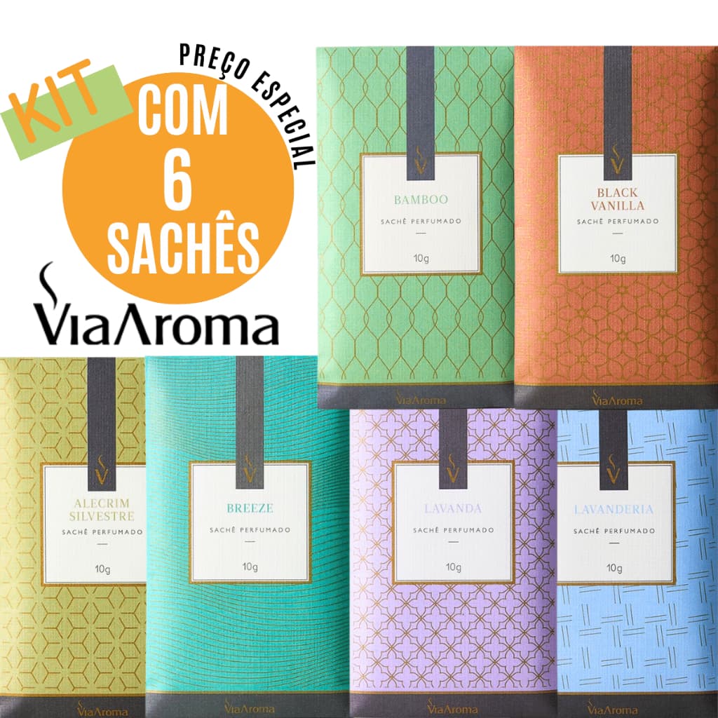 Kit 6 Sachês Perfumados Via Aroma - Cheirinho para Guarda Roupa