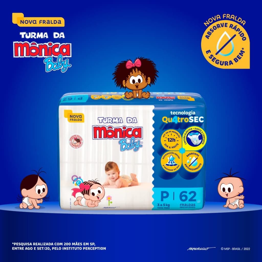 Fralda Turma da Mônica Baby - P/M/G/XG/XXG - escolha seu tamanho