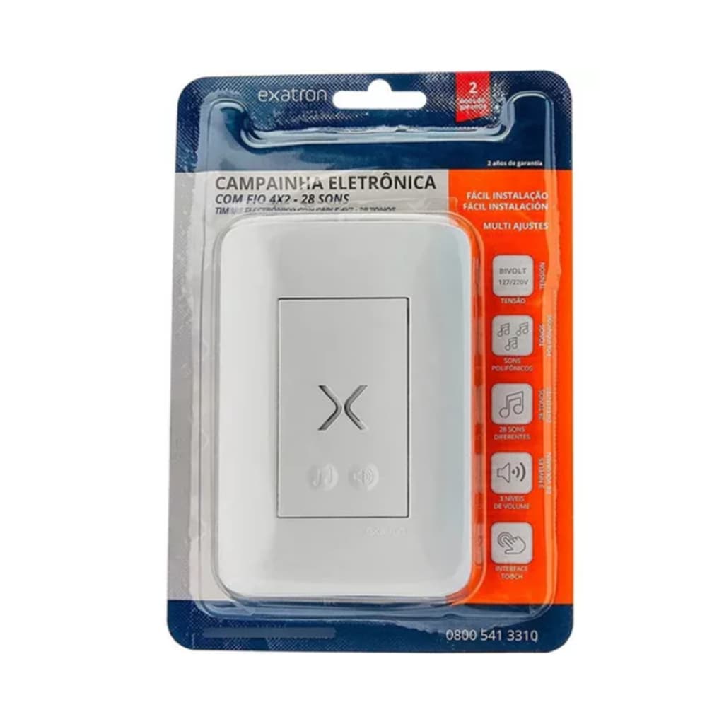 Campainha Eletrônica Fio Touch Bivolt 28 Toques 4x2 Exatron