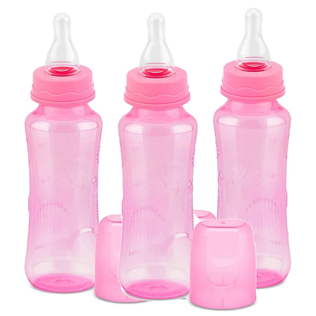 Kit 3 Mamadeiras Menina 240ml Barato Relevo Cristal