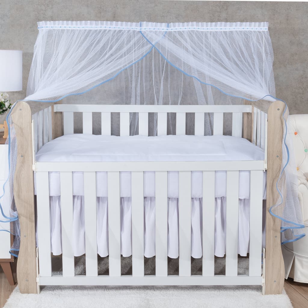 MOSQUITEIRO PARA BERÇO TULE BRANCO COM VIES AZUL DELICADO