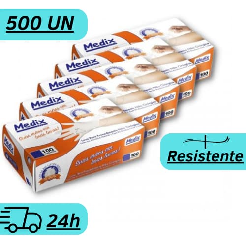 Kit 500un Luvas de Látex Medix INMETRO de procedimento com pó resistente