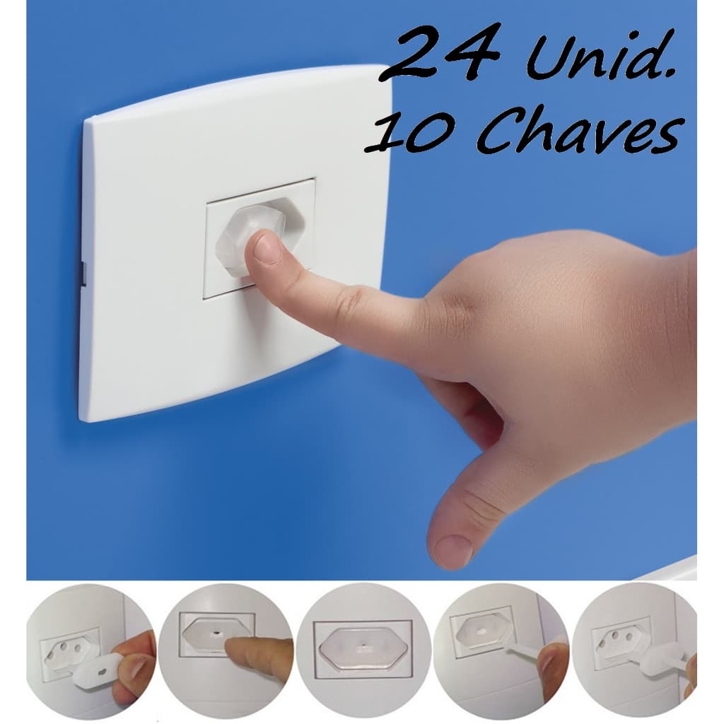 24 Protetores Tomada 10 Chavinhas Segurança Bebê