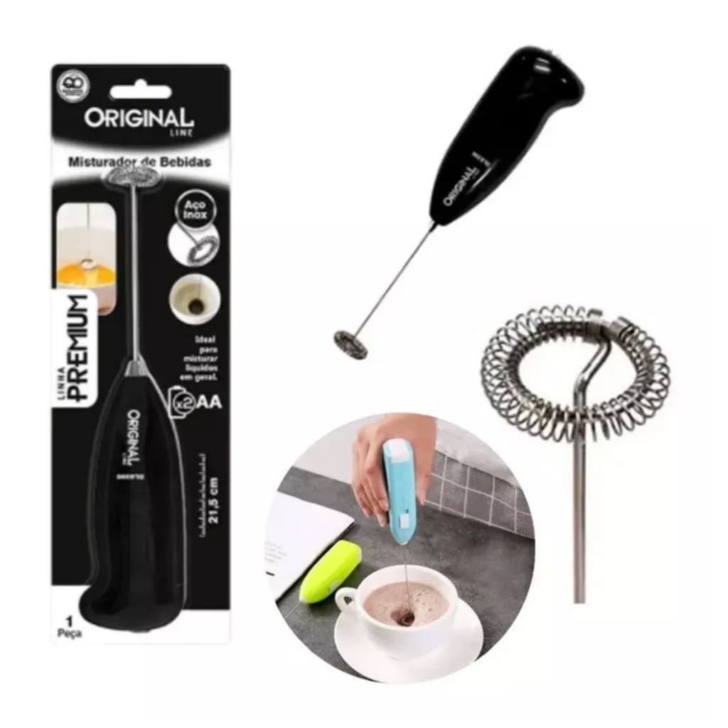 Misturador Mini Mixer Elétrico 21,5cm Batedor Multicolorido Inox Café Chá Bebidas Milk Shake Multiuso Universal