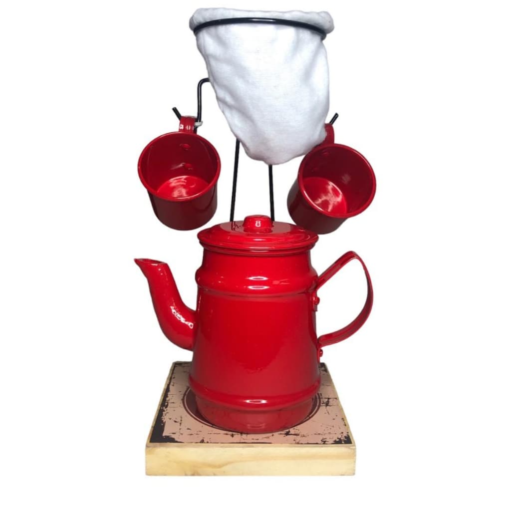 KIT CAFE COM BULE E DUAS XICARAS VERMELHO