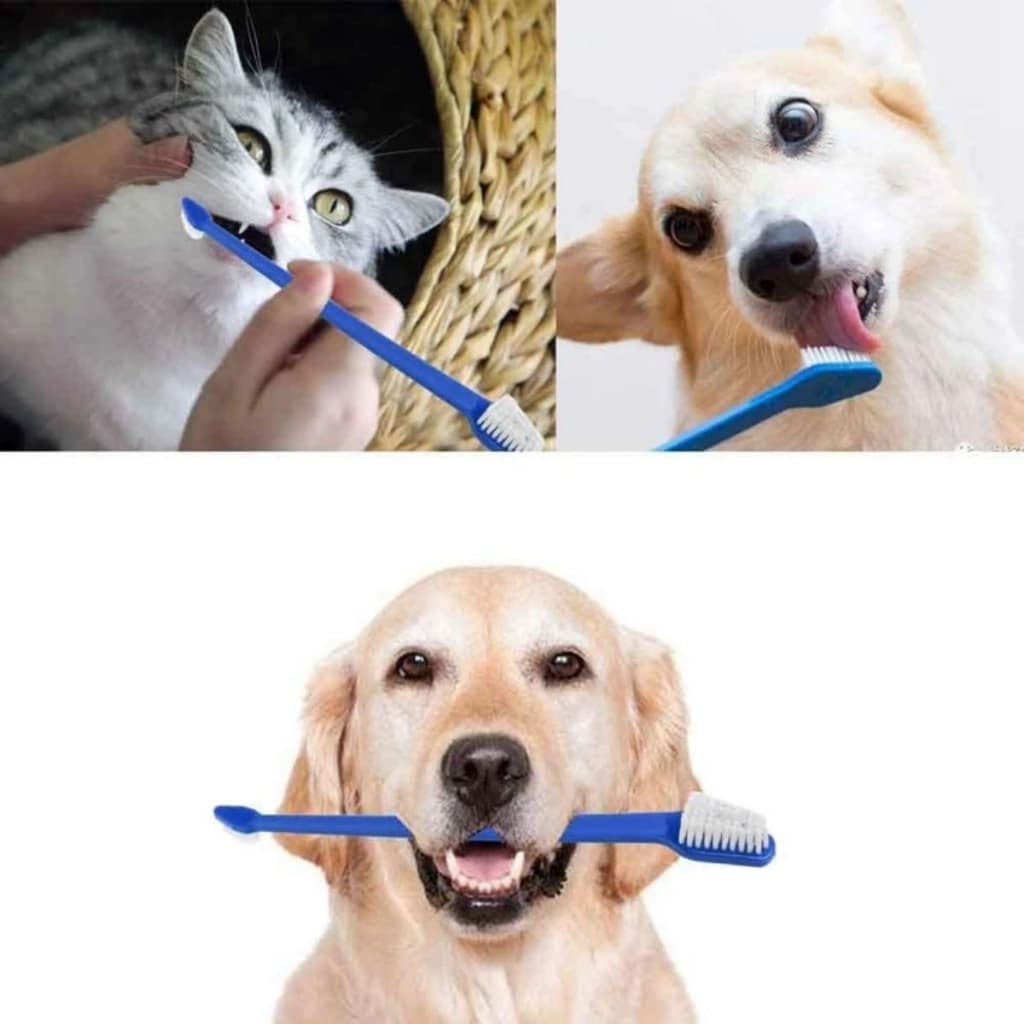 Escova dente dupla para pet cachorro cão gato 22cm comprimento longa confortavel