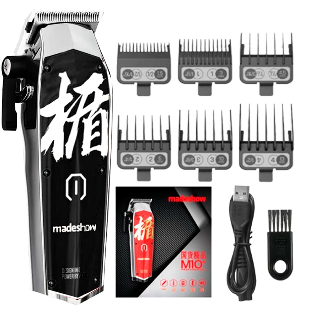 Maquina de Corte Cortar Cabelo Madeshow M10 Preta Sem Fio 5 Velocidade Profissional