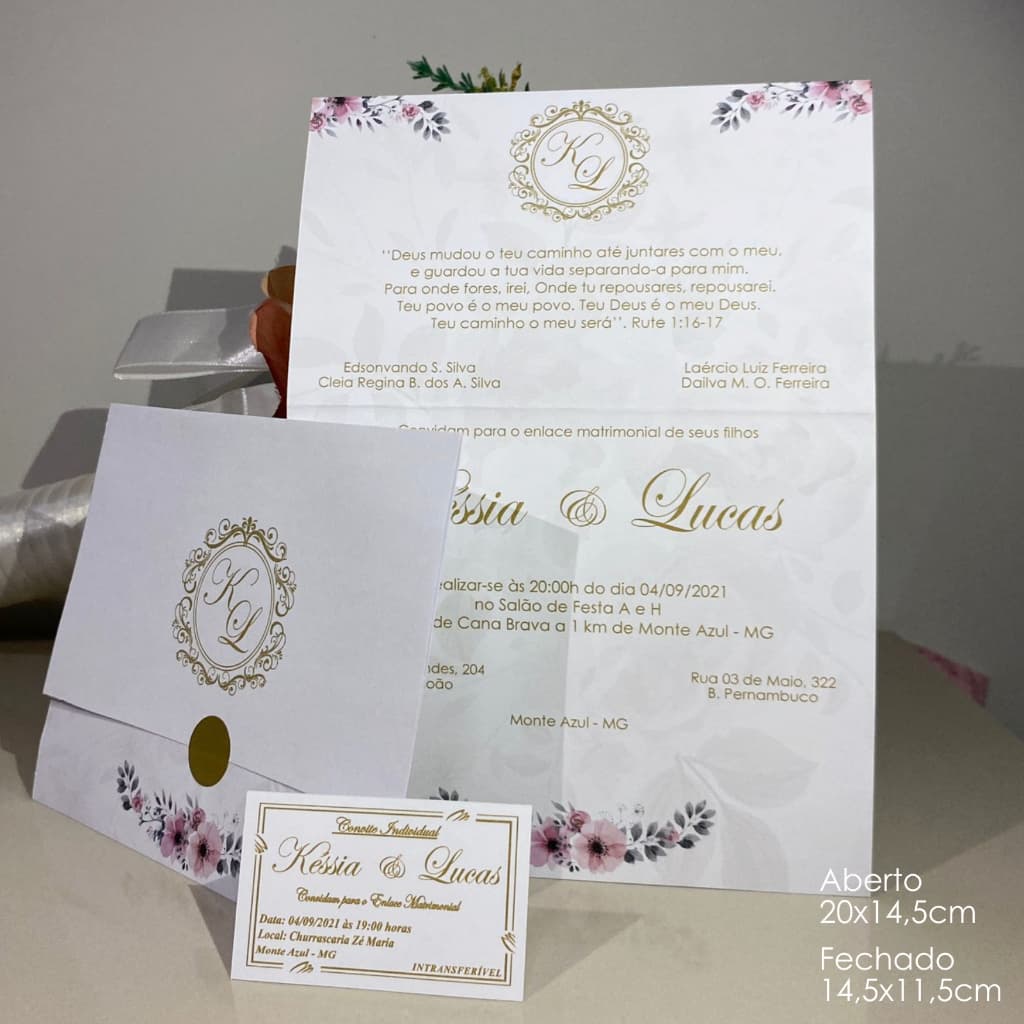 Promoção Convite de Casamento (120 unidades) + 240 Individuais + Adesivo Dourado