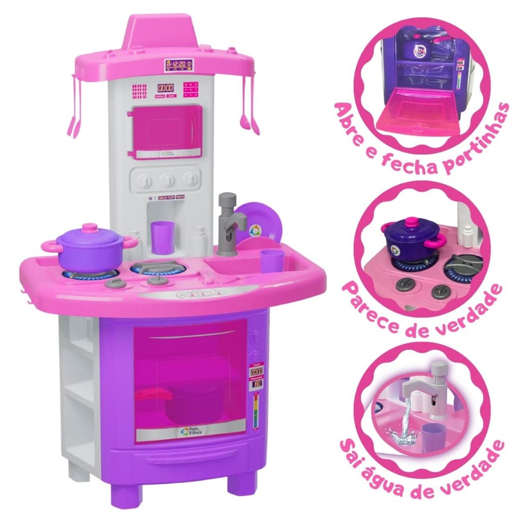 Kit Cozinha Fogão Infantil De Brinquedo Completa Sai Água