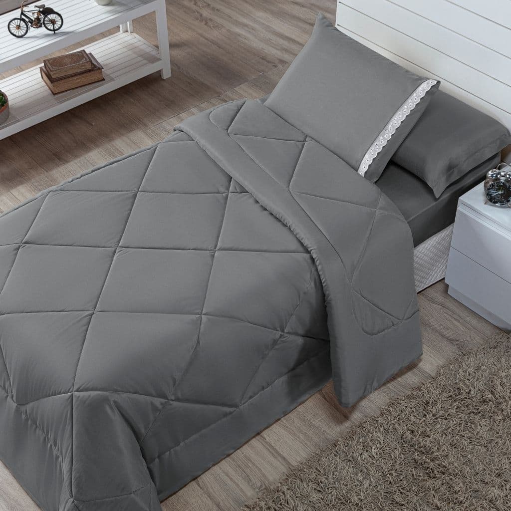 Kit Edredom Solteiro 2,40m x 1,60m Dupla Face Cobre Leito Solteiro Macio Luxo