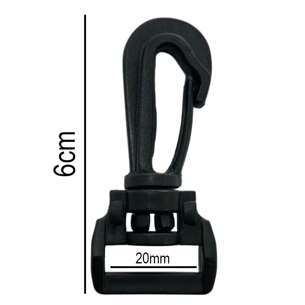 10un Mosquetão 20mm Preto Plástico Fecho Gancho Bolsas Mochilas