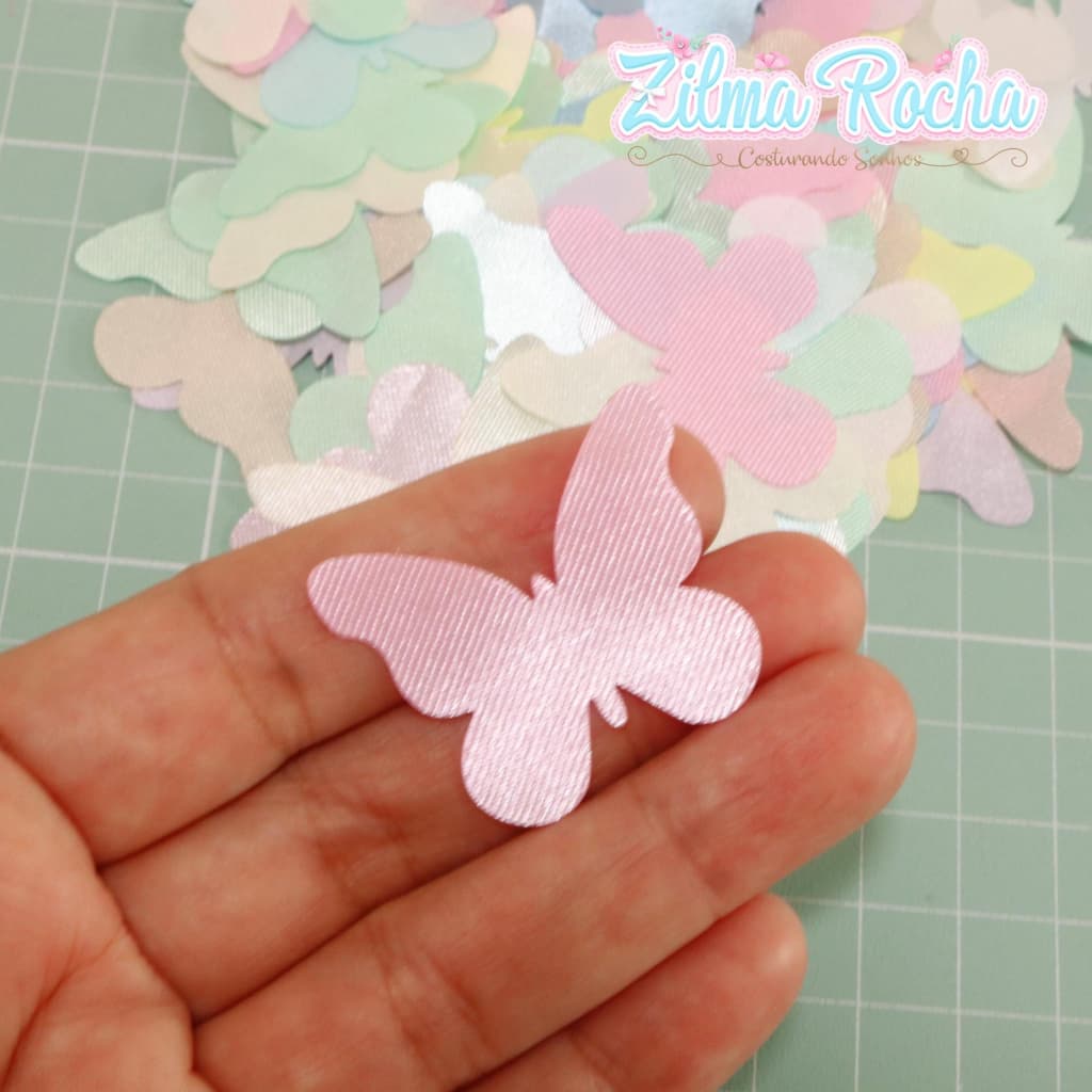 100 Borboletas de Cetim  - Cores diversas - Escolha o Tamanho - Aplicação Artesanato, Costura , Patchwork, Vestido, Infantil