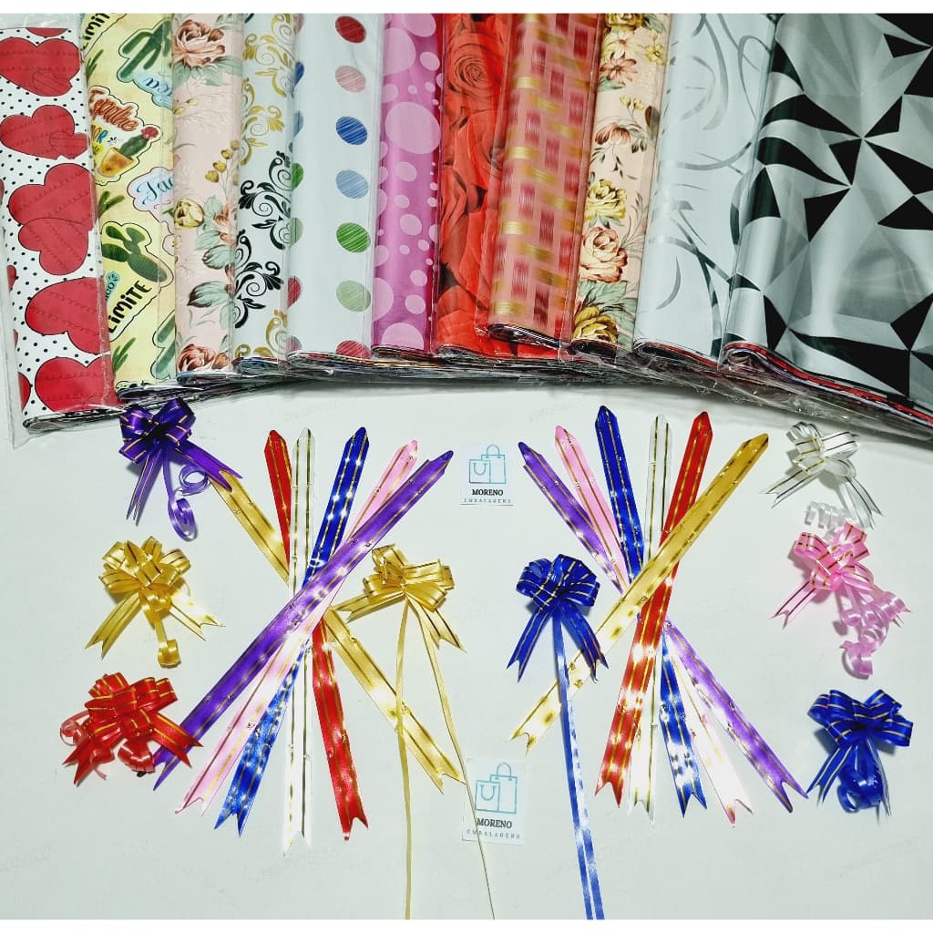 Kit Sacos Para Presente 25x36cm Com 50 Unidades + 50 Laços Magico tamanho11mmx205mm  Já Sortidos