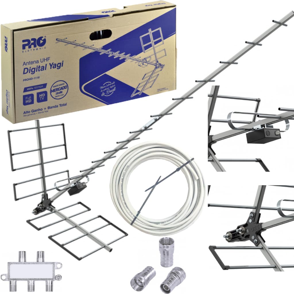 Antena Tv Para Zona Rural Máximo Alcance + 20 Metros Cabo + Divisor de Sinal