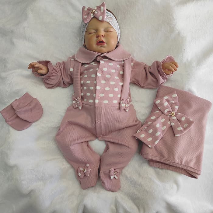 Saída de Maternidade Para de Bebê Menina Manu Rosê/Vermelha/Rosa/Pink/Marsala com Manta - Tamanho P