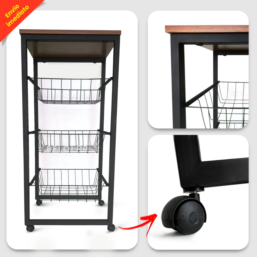 Fruteira De Chão Cozinha Em Aço Com Rodinha