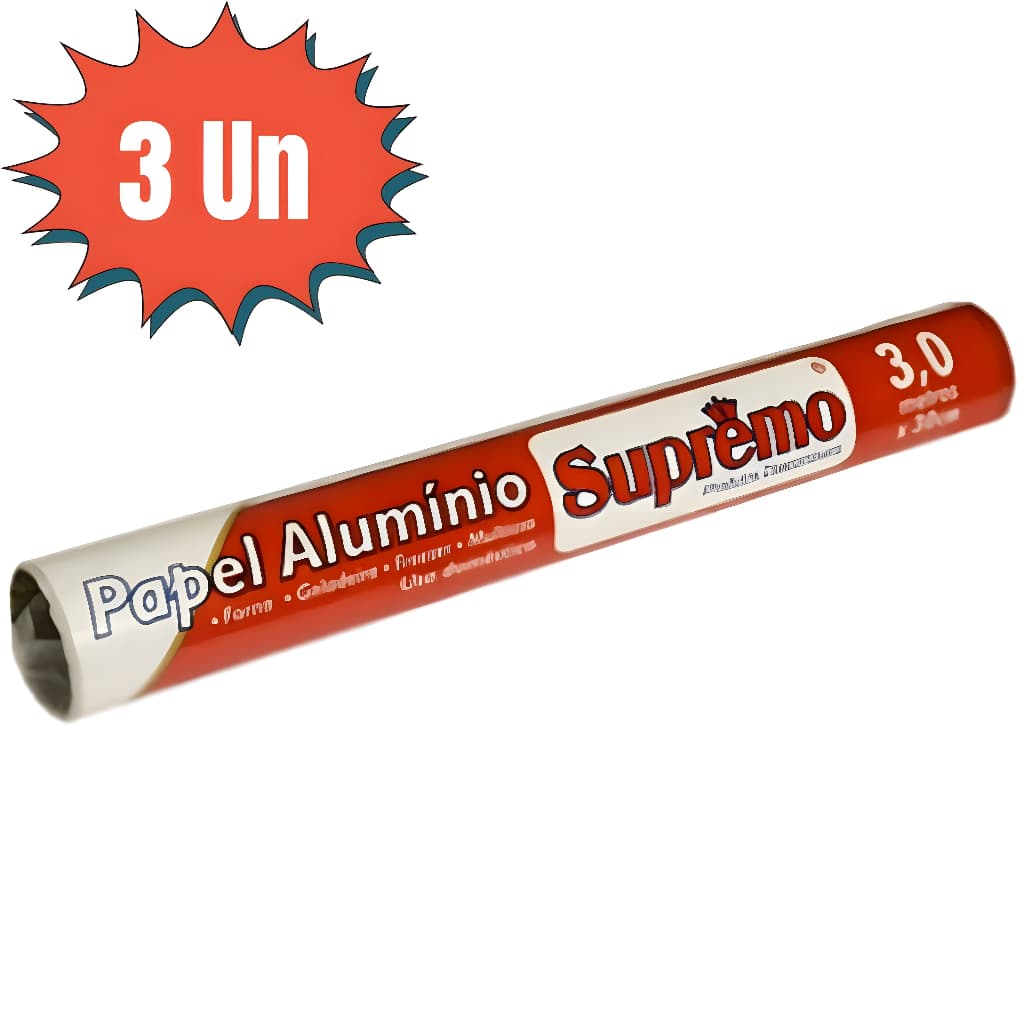 3 Rolos de Papel Aluminio Supremo Grande para Fogão 30cm x 3m