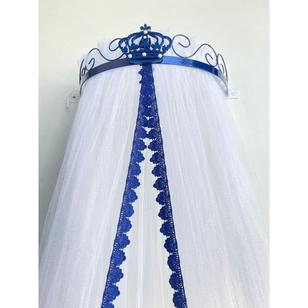 Dossel de Coroa Azul Perolas Marinho Menino e Mosquiteiro de Berço