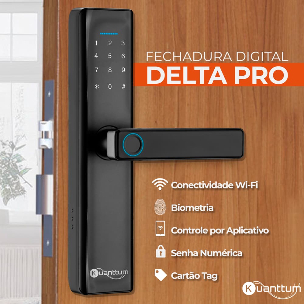 Fechadura Digital Eletronica Wi-Fi App TUYA Com Biometria Touch Senha Cartão Tag Kuanttum Delta PRO