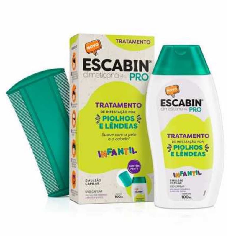Escabin Pro Loção Piolhos e Lêndeas 100ml + Pente Fino Tratamento Completo Pediculose Infantil e Adulto