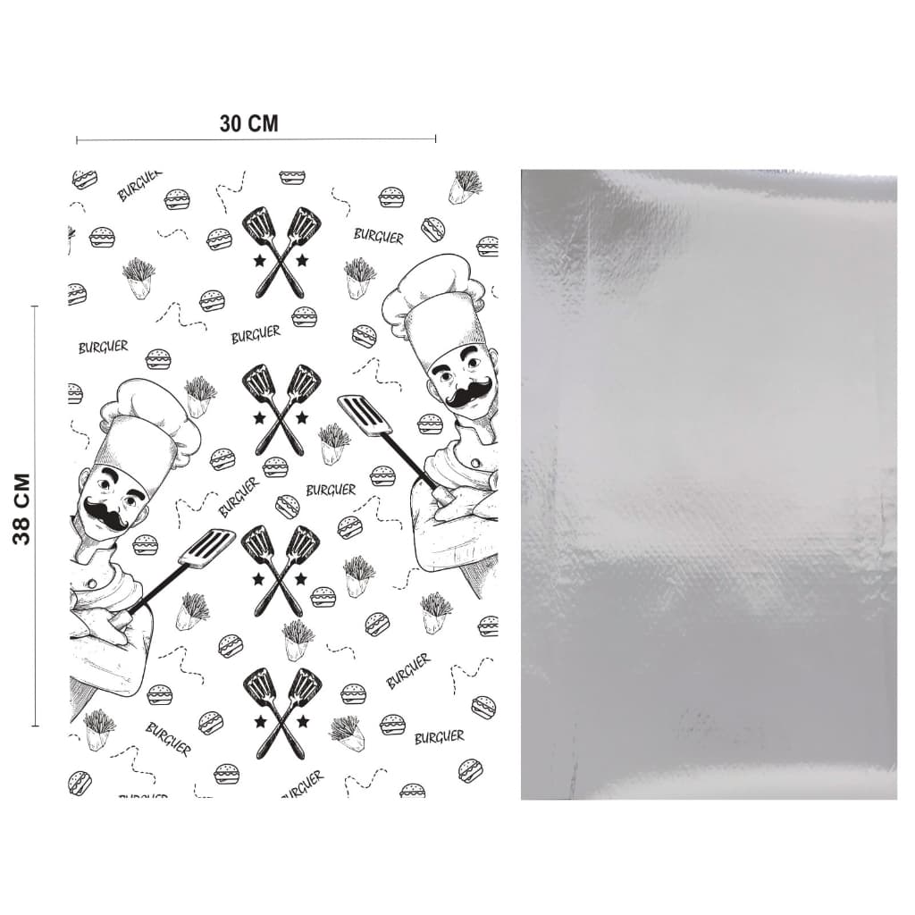 500 papel acoplado térmico 30x38 hamburguer lanches aluminio metalizado laminado