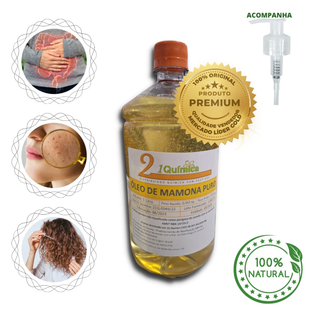 Óleo de Mamona 100% Natural de Primeira Qualidade 1 Litro com Válvula Pump