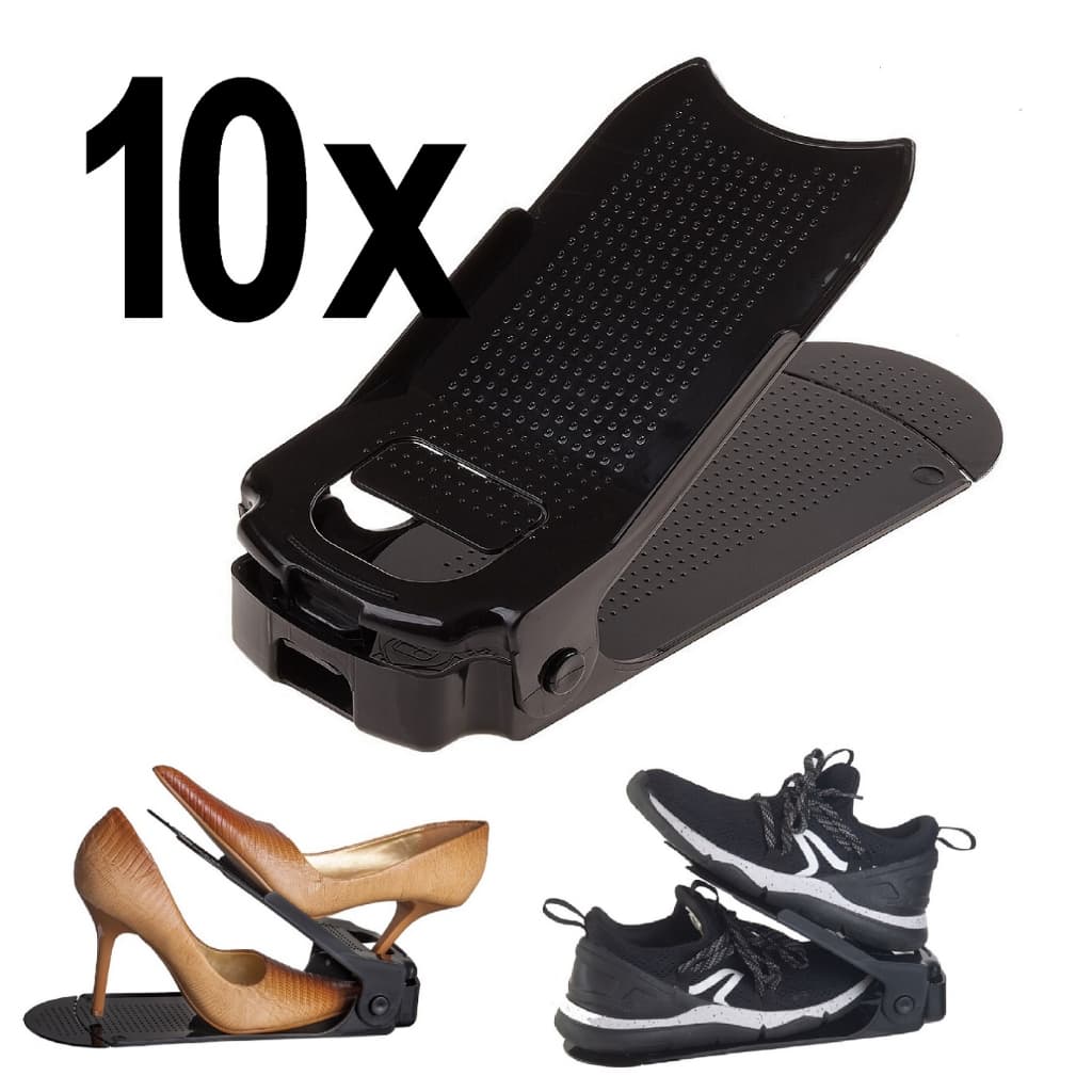Kit 10 Organizadores de Sapatos e Saltos Preto com Furo - Regulagem de Altura