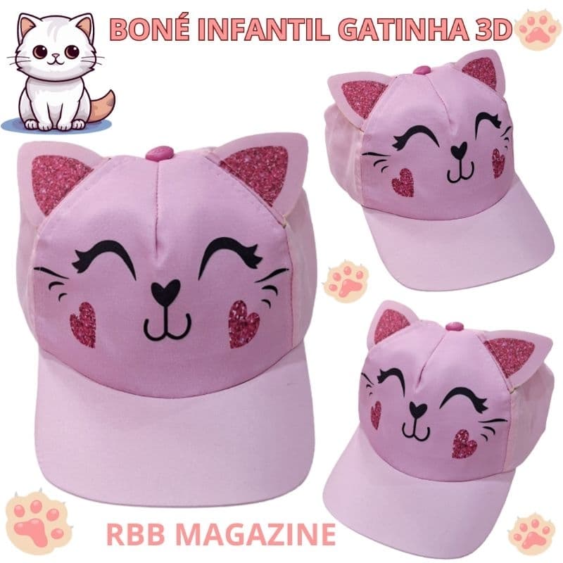 Boné menina gatinha 3D infantil