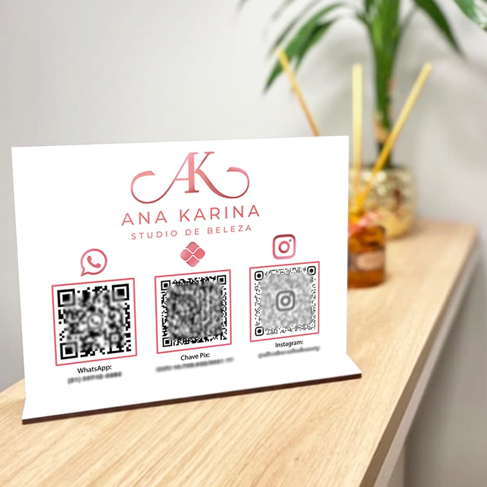 Placa Pix QR Code Personalizada com Sua Logo - Display Mesa Balcão - Wifi Instagram WhatsApp Avaliação Google Cardápio