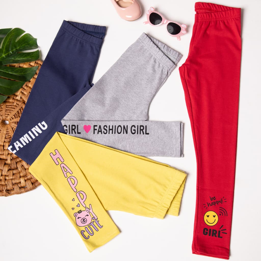 Kit Sortido de 4 Calças Leggings de Cotton para Meninas Tamanho 2 ao 10 Roupa Infantil Menina Bebê