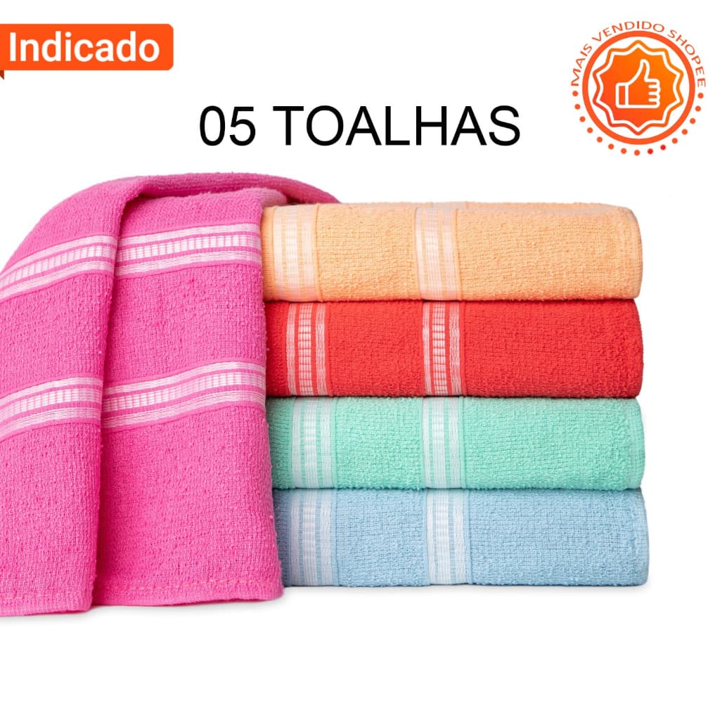 Kit 5 Toalhas de Banho Madri Popular Simples Ótima Absorção