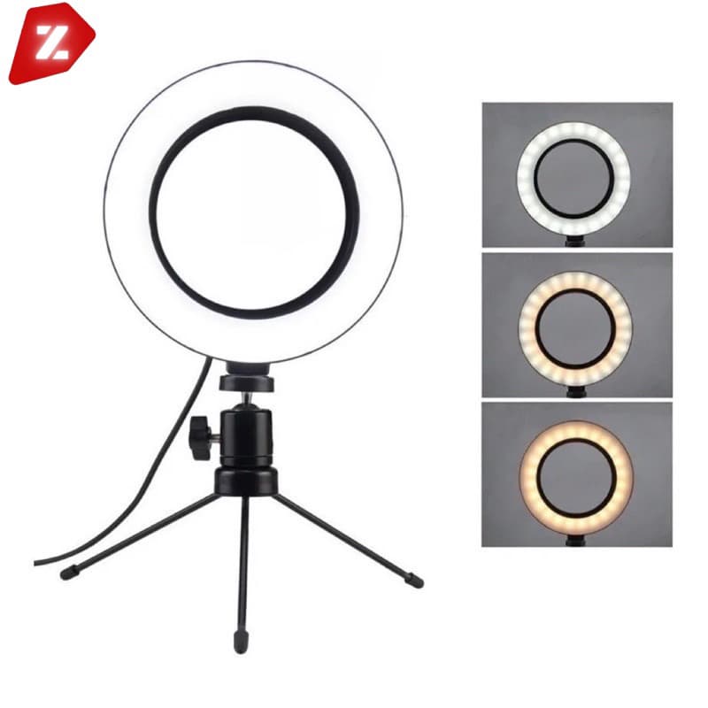 Ring Light Iluminador Selfie Makeup + Tripé De Mesa Luz Led 6 polegadas para Maquiador Youtuber