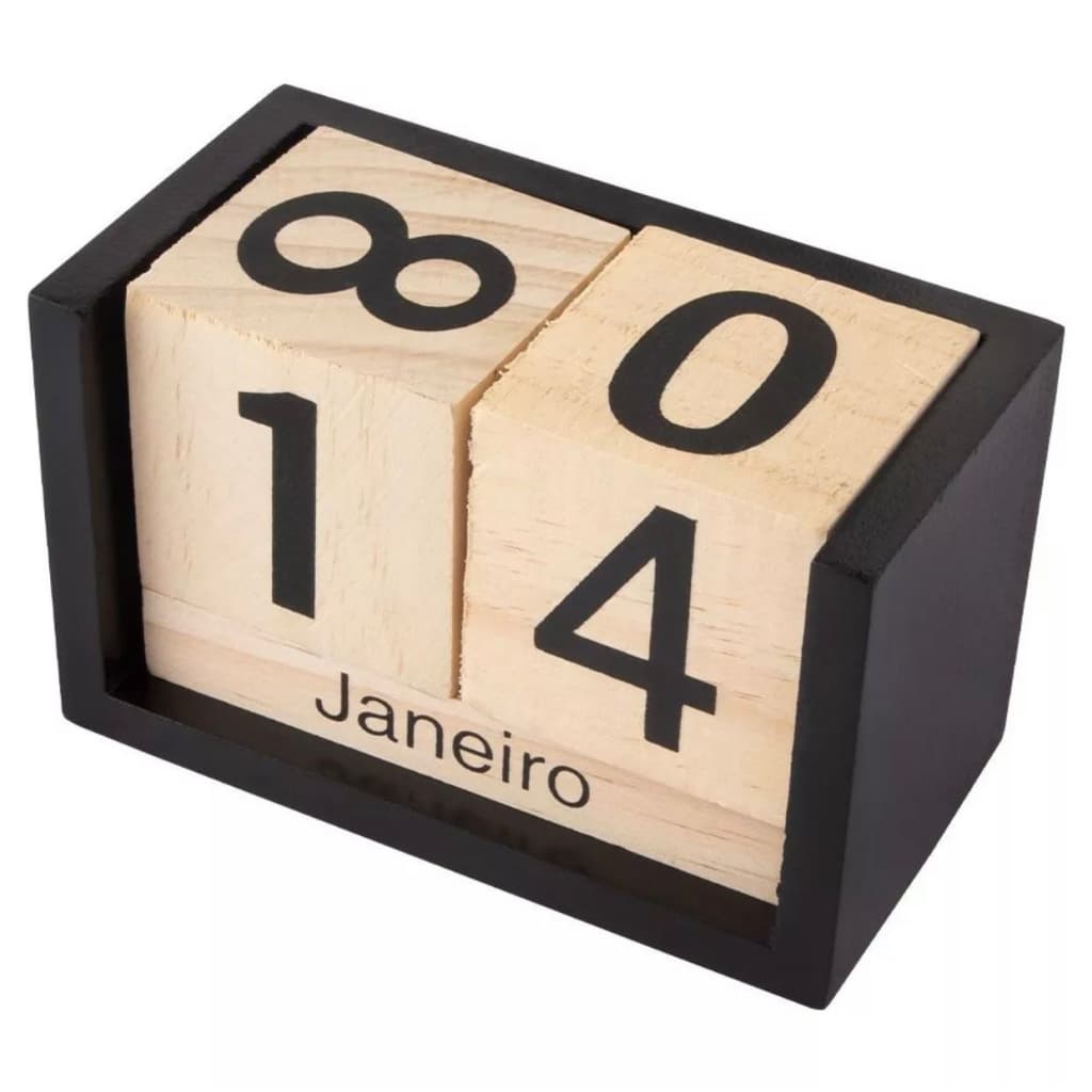 Calendário de Mesa Decorativo de Madeira com Quadradinhos Preto Permanente Escritório