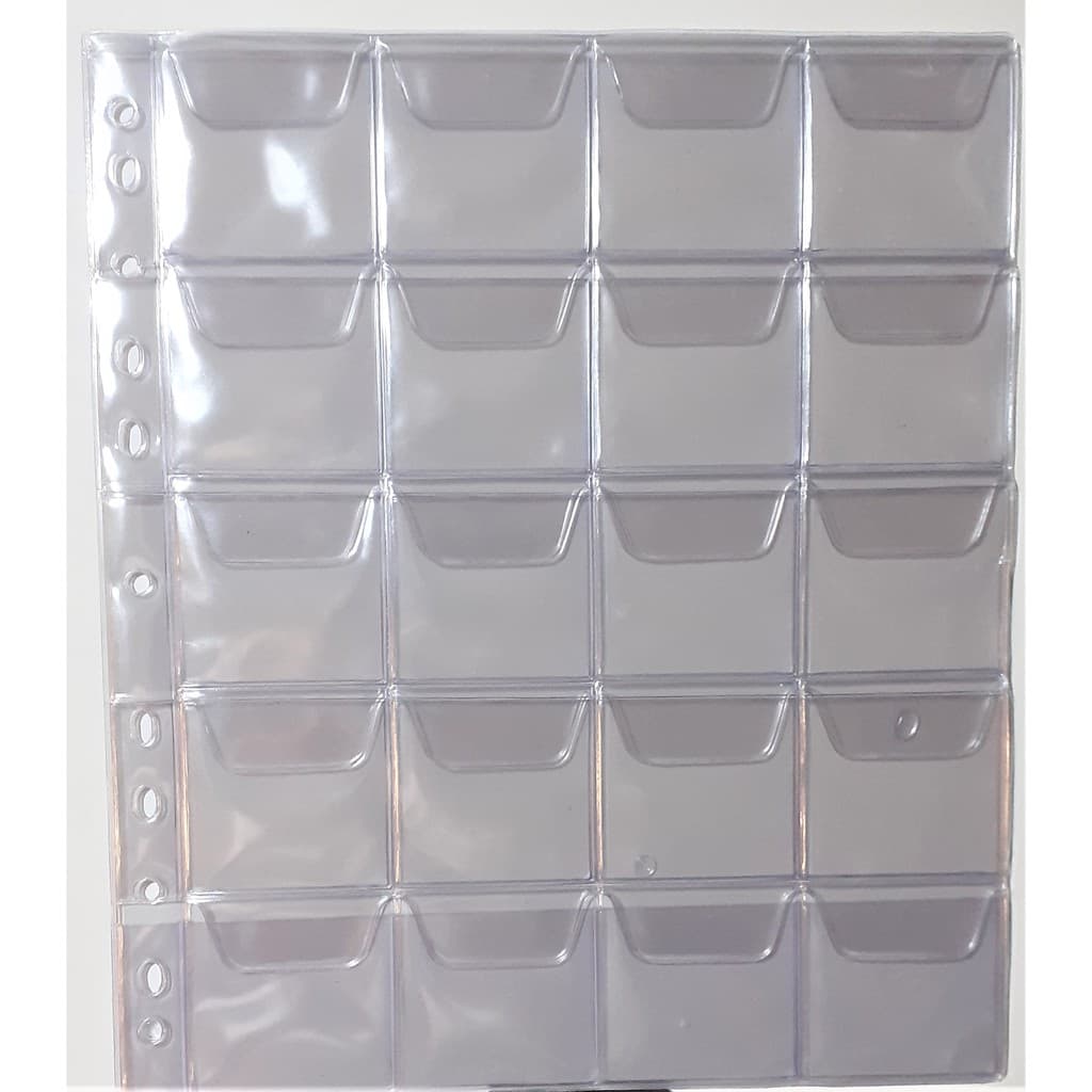 Kit 5 Folhas Médias PVC Nacional 20 Espaços para COIN HOLDER com ABA- Bolsos 55x55mm