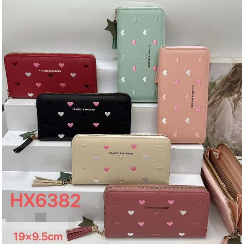 Carteira feminina  porta celular, cartão, documento, moeda, detalhes em coração 6382