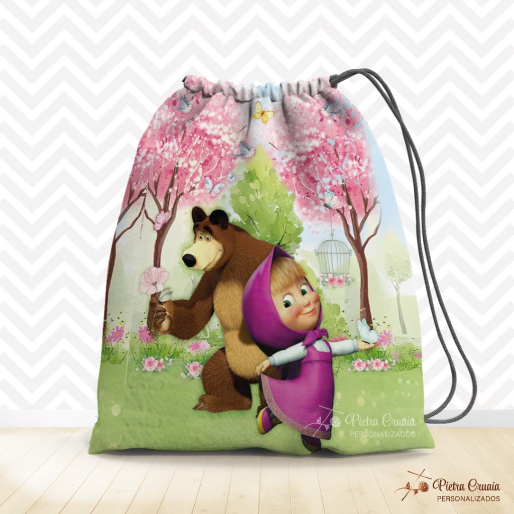 Kit com 5, 10 ou 15 unid. iguais de Saquinhos surpresa Marsha e o Urso/ Masha and the Bear/ Tam. 15x20cm PEQUENO