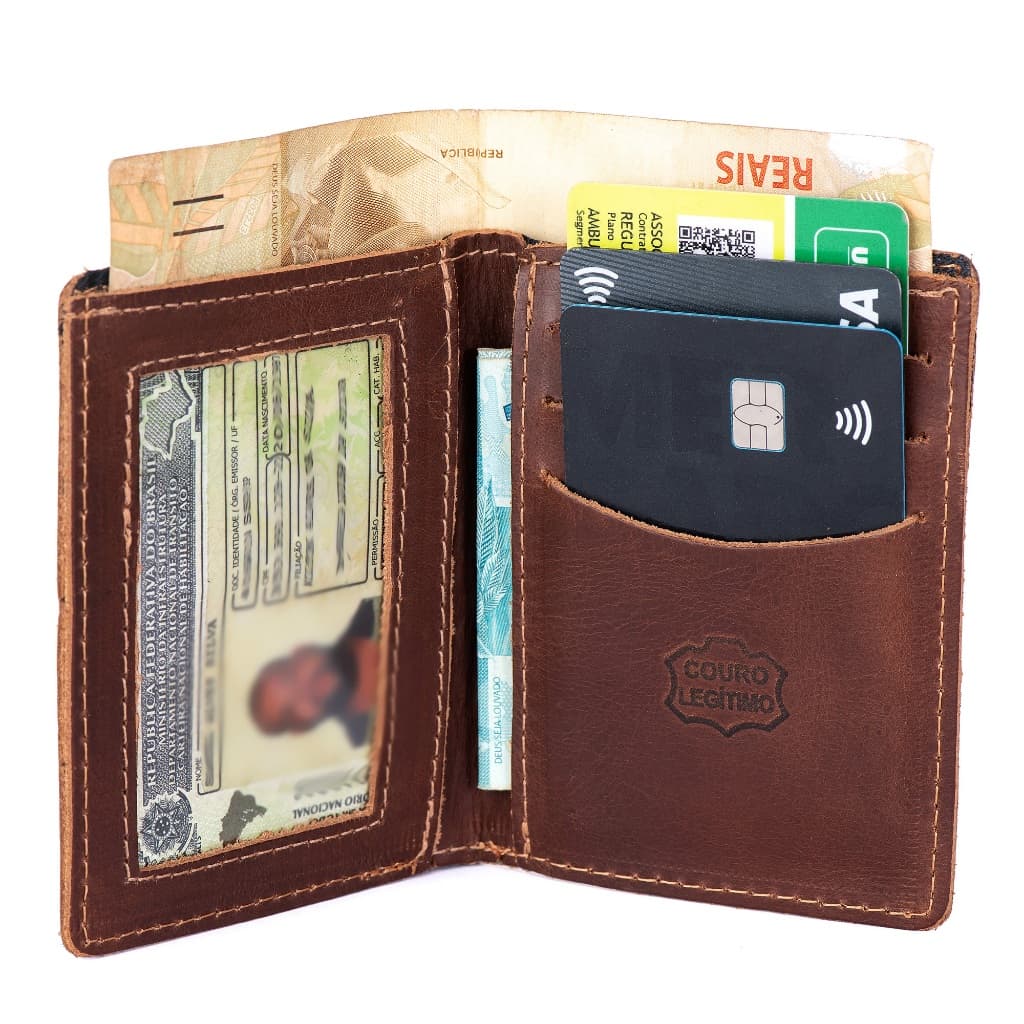Carteira Masculina Porta Cartão De Couro Legitimo Pequena Slim cnh cedulas