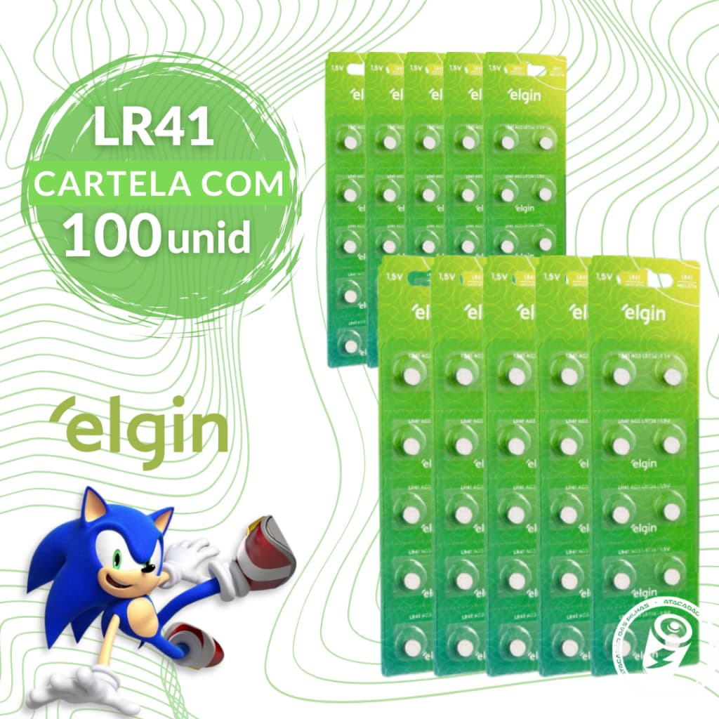 100 Baterias Alcalina Lr41 Elgin Botão 10 Cartelas C/10 Uni