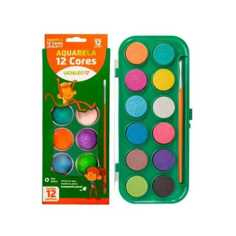 LeoLeo Pintura Aquarela 12 Cores Artigo de Artes Papel Cartolina Papel Cartão Papelaria Escolar