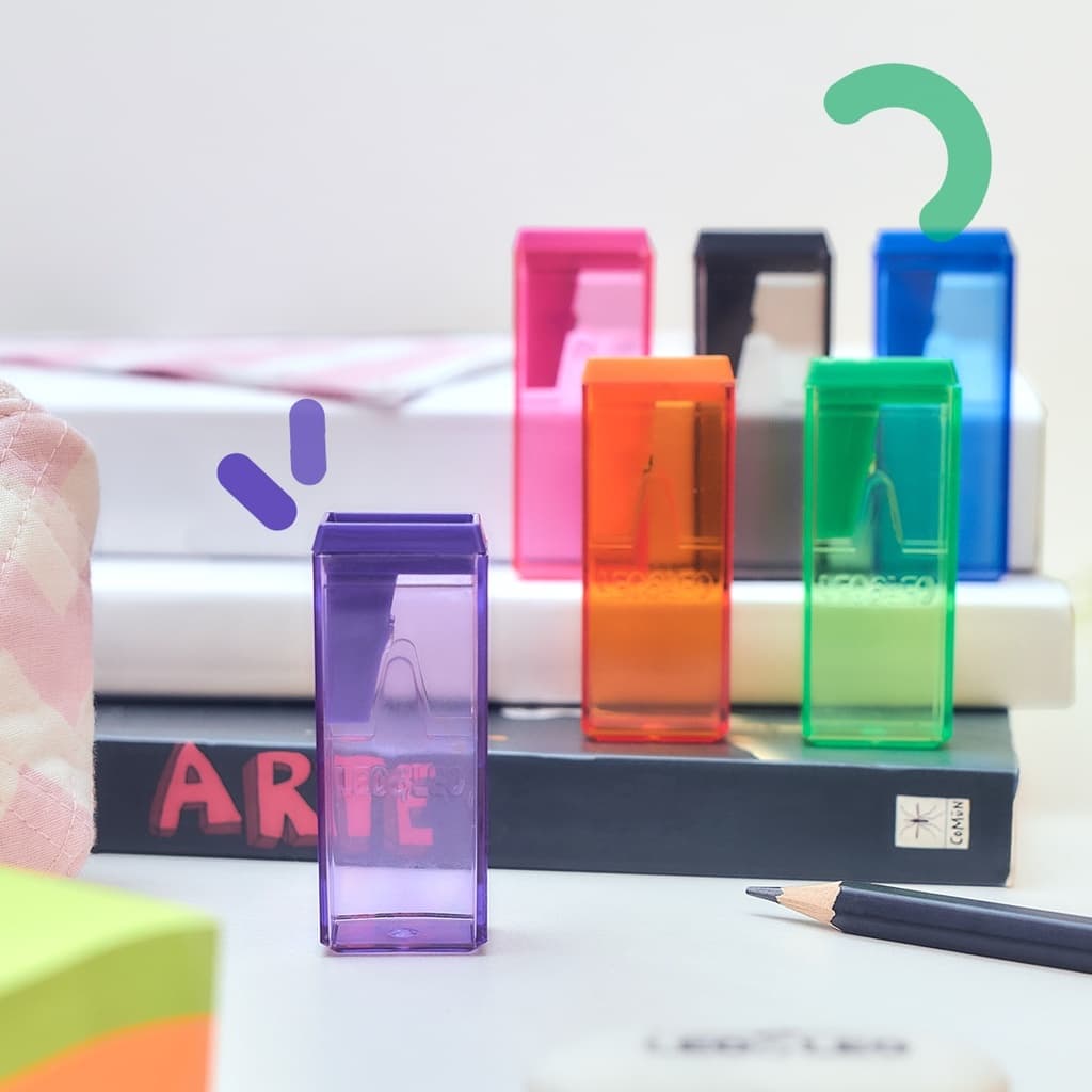 Apontador em Bloco Diversas Cores Leo&Leo Escritório Papelaria Artigo Escolar Afiado Resistente