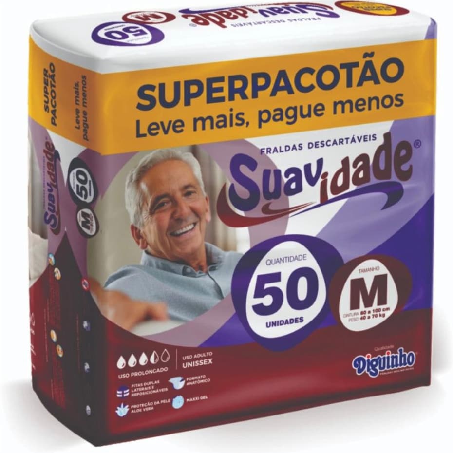 Fralda Geriátrica Suavidade Com 50 Unidades Noturna