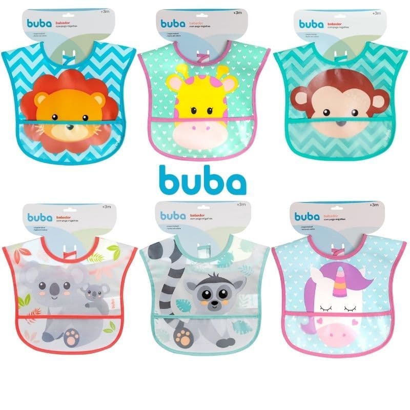 Babador com Bolso Pega Cata Migalhas Impermeavel Bebê Com Ajuste Fixador - Buba