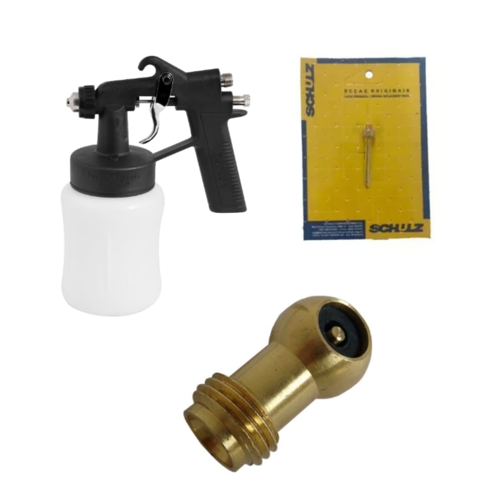Pistola De Pintura Fluxo De Ar Direto + Bico De Encher Pneu E Bico Bomba Ar Encher Bola Schulz
